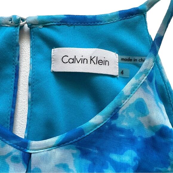 Calvin Klein Dress Blue Watercolor Sleeveless Knee Length Shift Trapeze Size 4 - Picture 2 of 12